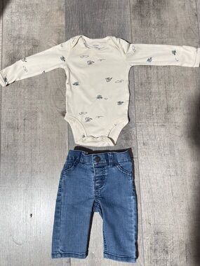 Carter’s Baby Boy 2-Piece Helicopter Bodysuit & Denim Jeans Outfit 3M